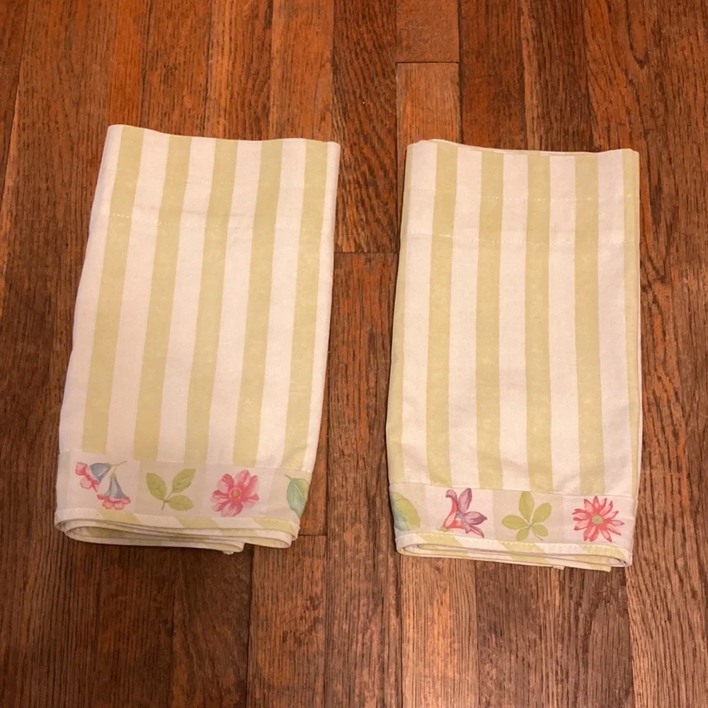 WAVERLY Set of 2 Yellow and White Striped Floral Detail Valence 58 x 14 inches